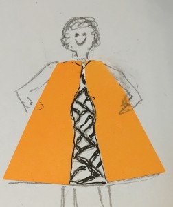 The color-clueless Joy Imboden wearing an orange maternity tent dress. 